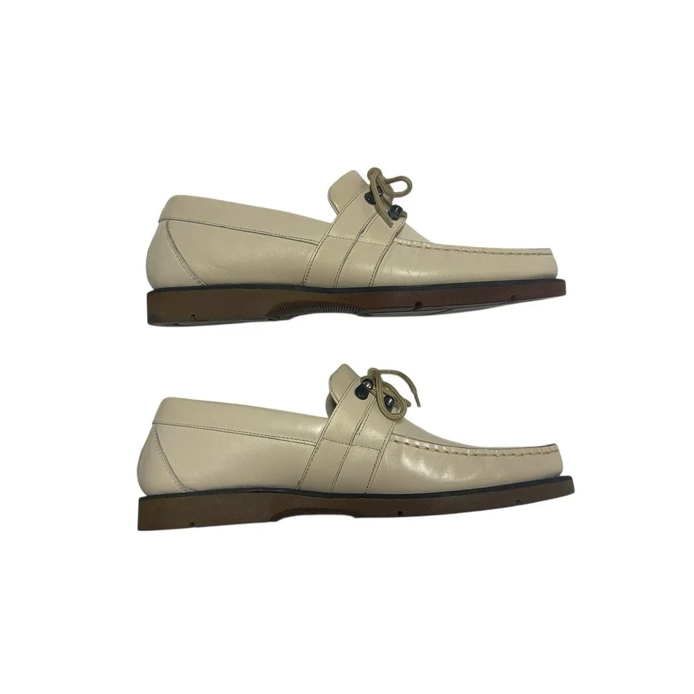 Salvatore Ferragamo Beige Leather Driver‎ Loafers Men's 8 US Made in Italy
